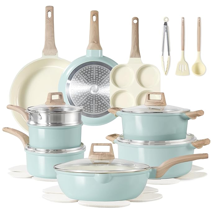 CAROTE 21-Piece Ceramic Pots and Pans Cookware Set