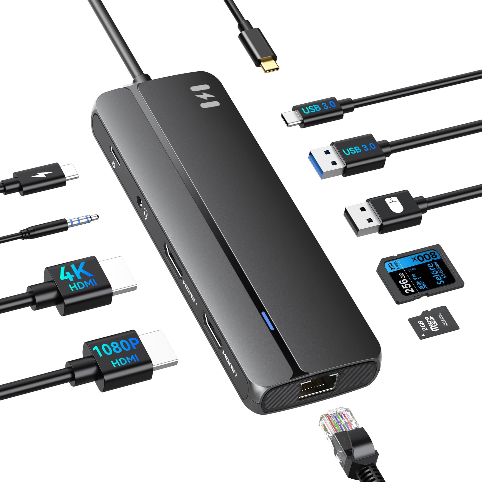 Selore Docking Station for MacBook Pro/Air,10 in 1 Dual HDMI Adapter for Mac,USB C Hub for MacBook Docking Station Dual Monitor with 2 HDMI,Ethernet,