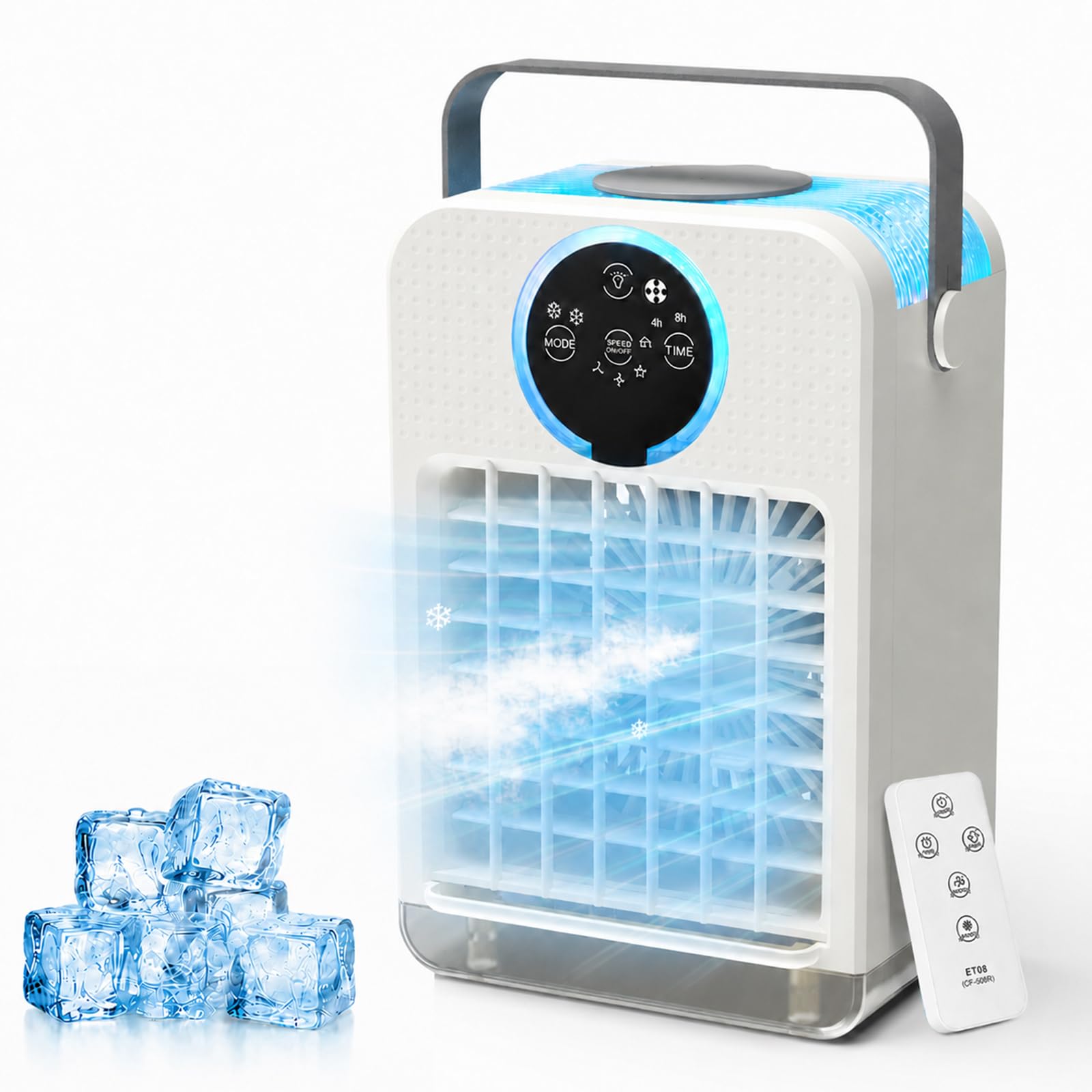 Aire Acondicionado Portátil con Control Remoto, Mini Enfriador de Aire con 2-8H Temporizador, 3 Velocidades de Ventilador, 2 Modos de Nebulización, 700ML Climatizador Evaporativo para Hogar