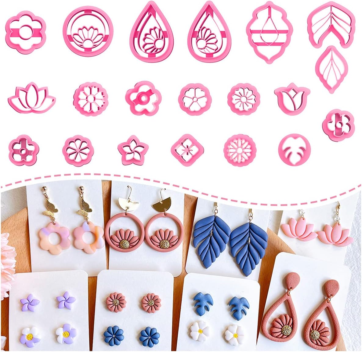 KeokerSpring Polymer Clay Cutters for Earrings, 20 Shapes Flower Clay Earrings Cutters