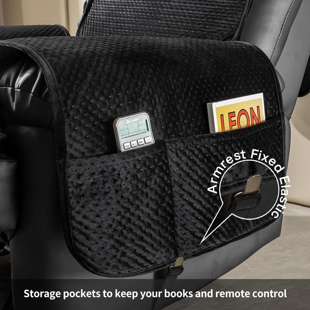 STONECREST Recliner Chair Cover Water Resistant Velvet Quilted Slipcover Stay in Place BlackGrey Recliner 23 Regular product thumbnail 3