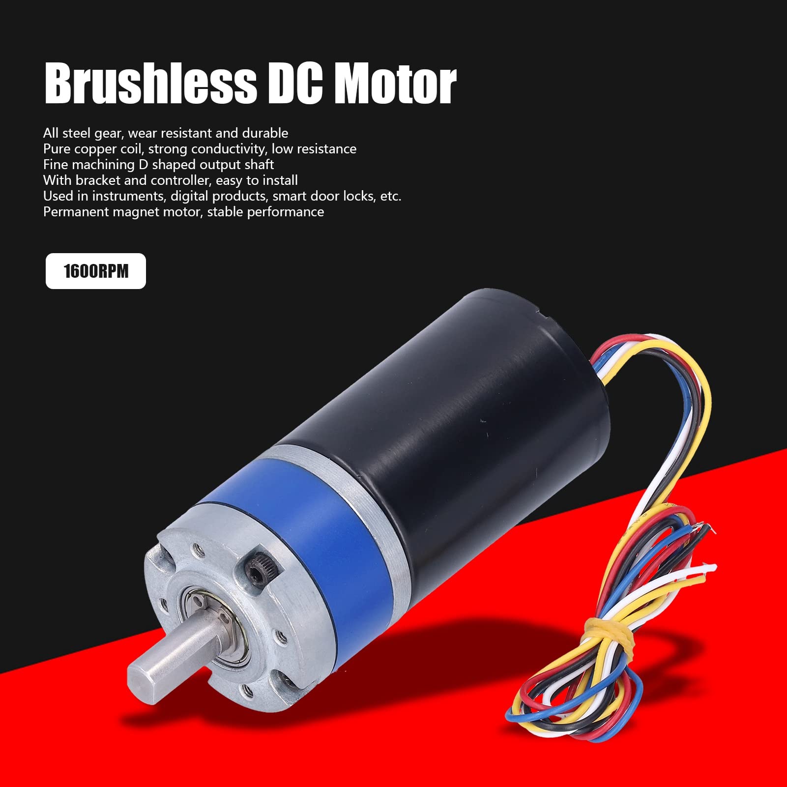 Motor de Reducción de Velocidad sin Escobillas DC24V con Controlador para Instrumentación y Monitoreo de Seguridad Engranaje Totalmente de Acero 1 Unidad (1600RPM)