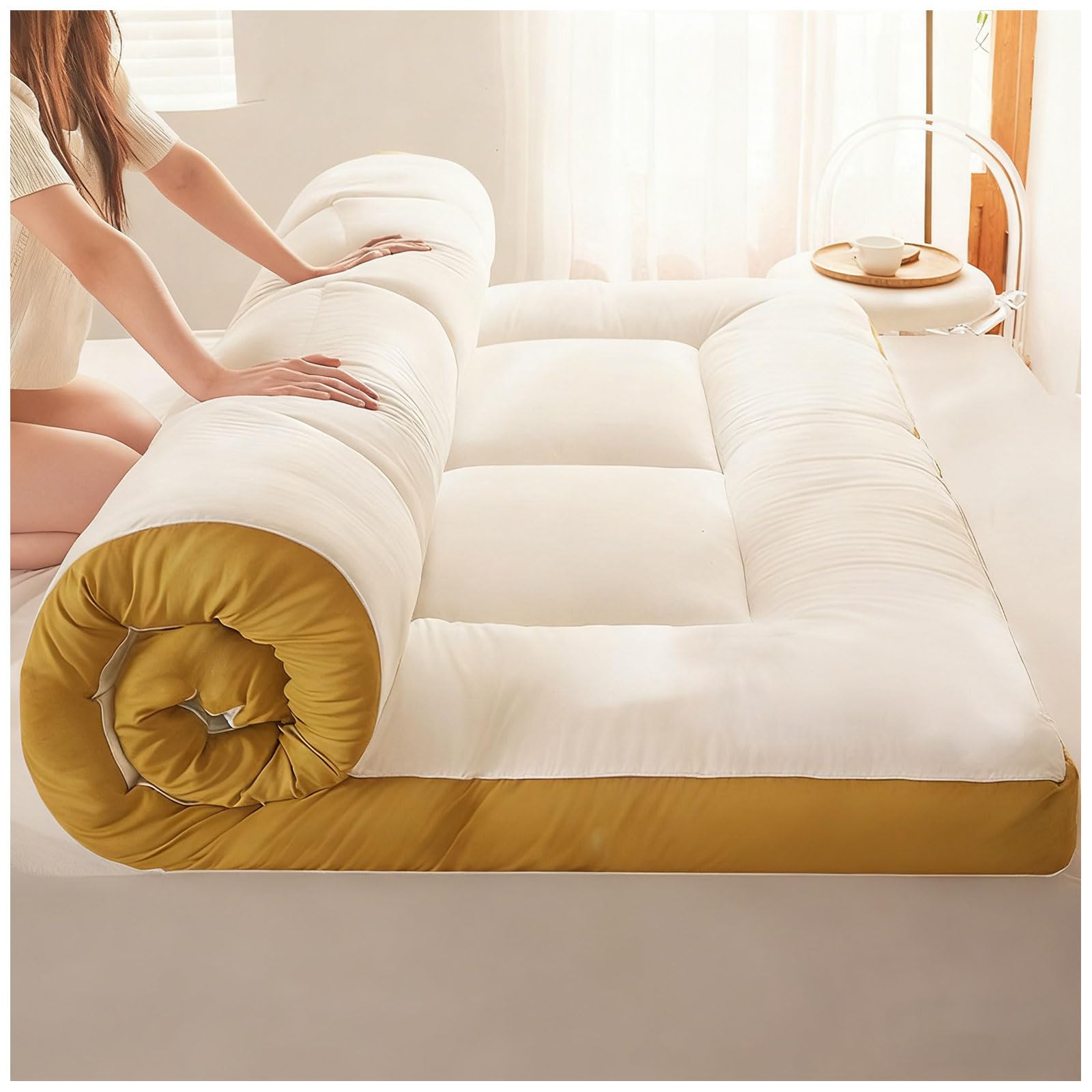 Japoński gruby materac podłogowy, oddychający, składany futon dla dorosłych, 110 x 190 cm, idealny na kemping, do pokoju gościnnego, do użytku domowego, rozwiązanie do spania