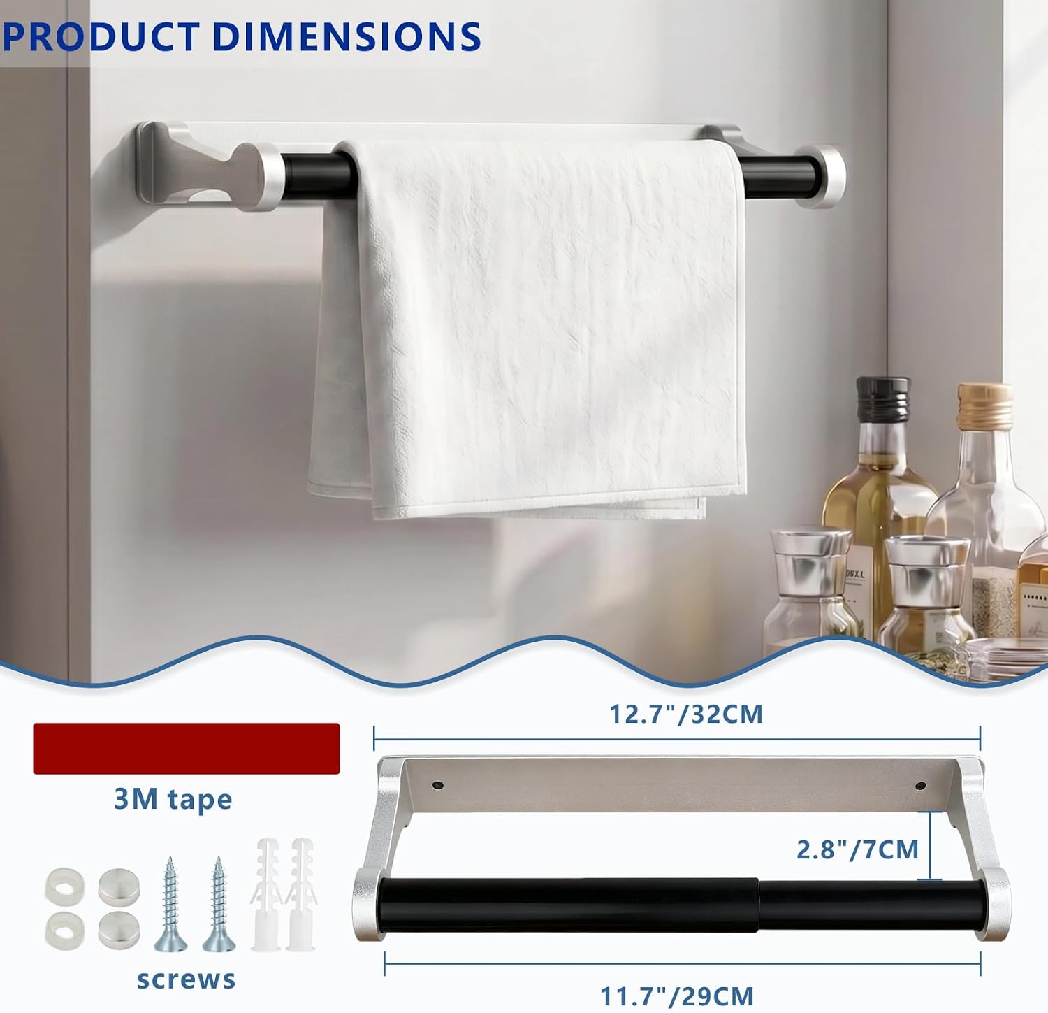 Paper Towel Holder Under Cabinet, Wall Mount Self Adhesive or Drilling Dual Install Kitchen Roll Holder, Universal Fit Standard Roll Dispenser for Kitchen, Bathroom, RV (Brushed Nickel) image 4