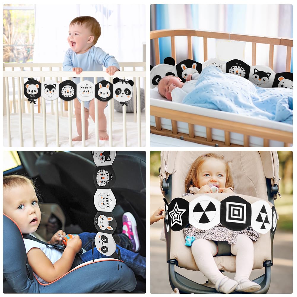 HOTUT Livre Tissu Bébé Eveil, Livre Doux Froissé, 3D Livre Noir et Blanc Bébé Montessori, livre sensoriel en tissu pour Bébé 6-12 Mois, Cadeau de Naissance pour Tout-Petit Garçon Fille, Double Face