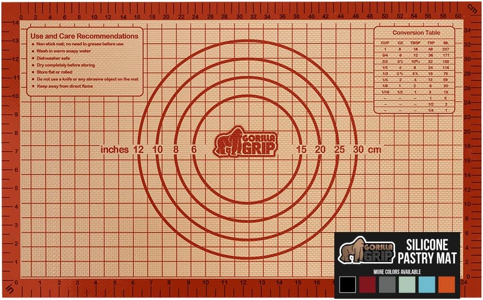 Gorilla Grip Nonstick Silicone Pastry Mat, Dough Rolling Placemats, Slip Resistant, Accurate Measurement, Thick Baking Mats for Pie Crust, Pizza, Cookies, Easy Clean, Dishwasher Safe, 16x26, Orange