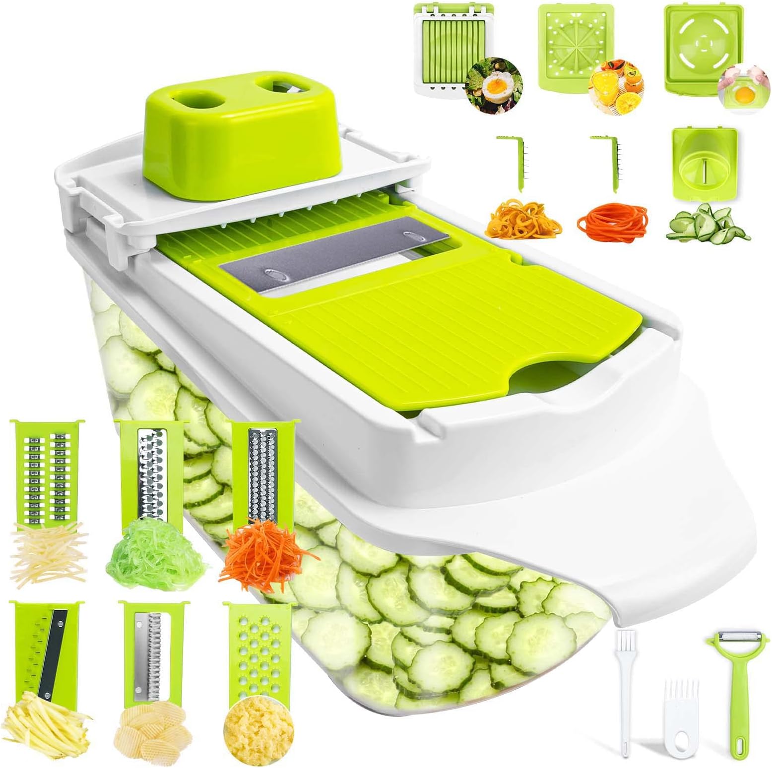Mandoline Slicer for Kitchen, Vegetable Slicer, 21 in 1 Kitchen Slicer for Vegetables, Slicing Mandoline with Cleaning Accessories