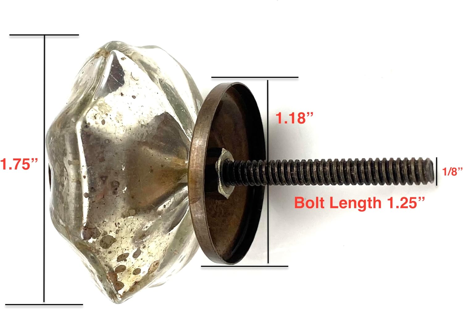 Shabby Restore Antique Chrome Color Mercury Glass Distressed Dresser Knob, Cabinet Pull - Pack of 10