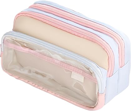 4-Layer Transparent Large Capacity Pencil Case - Ins Aesthetic Japanese Style Makeup & Supplies Organizer Pouch Pink