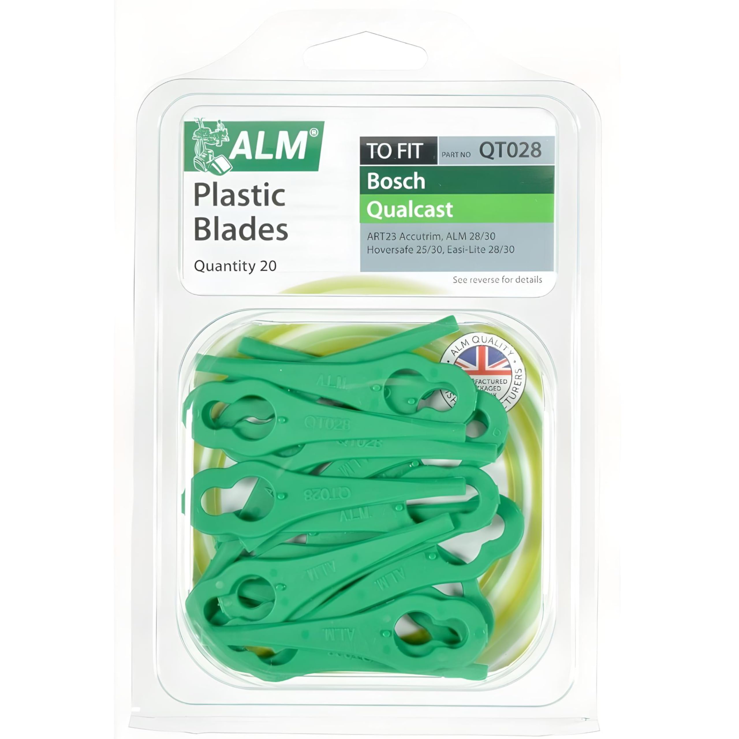 AMK® ALM QT028 Plastic Replacement Blades for Strimmer Grass Cutter Trimmer Mower Lawnmower Pack of 20 Fits Bosch EASYTRIM ACCUTRIM Art 23 QUALCAST Bosch GTECH Sovereign