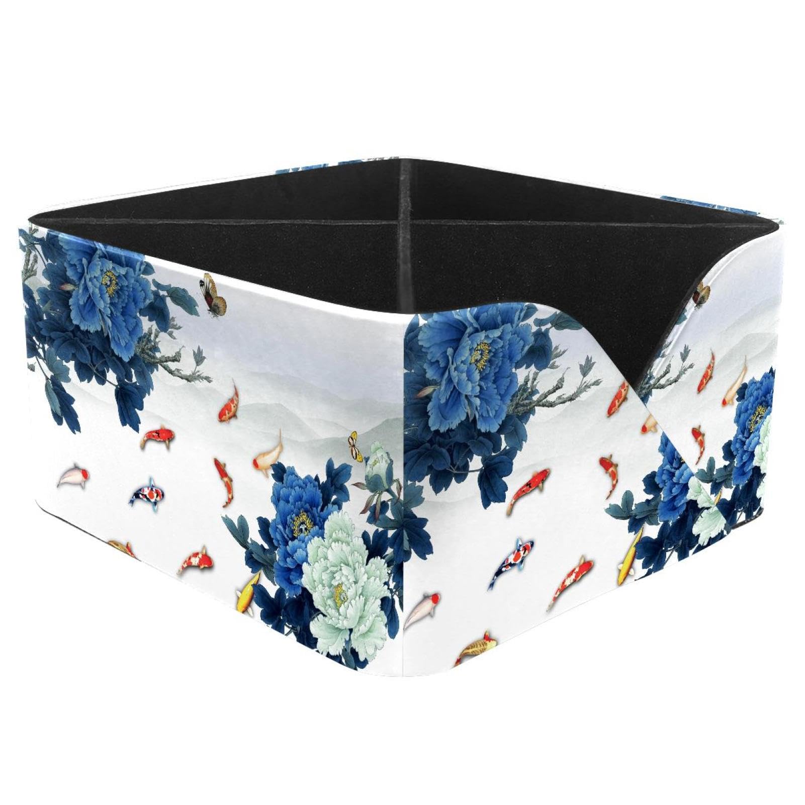 KengjuTesu Peony Butterflies Carp Desktop Organizer Pen Holder, Rectangular Pencil Cup for Office, Study and Makeup Stations