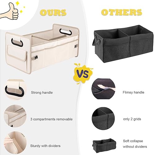 Miniatura 4 de JiatuA Organizador de maletero de automóvil con 9 bolsillos, plegable, multicompartimento, impermeable, correas ajustables para SUV, camión, sedán,