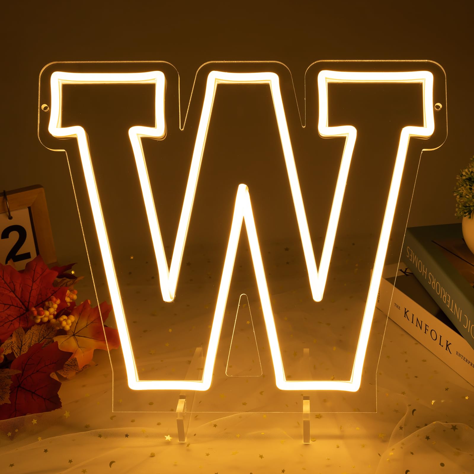 Light Up Letters W, Led Marquee Letter Lights Neon Sign, 13" Height Decorative Lighted Alphabet Number, Battery/USB Powered Led Letters Lights for Wedding, Birthday, Party, Christmas or Home Decor