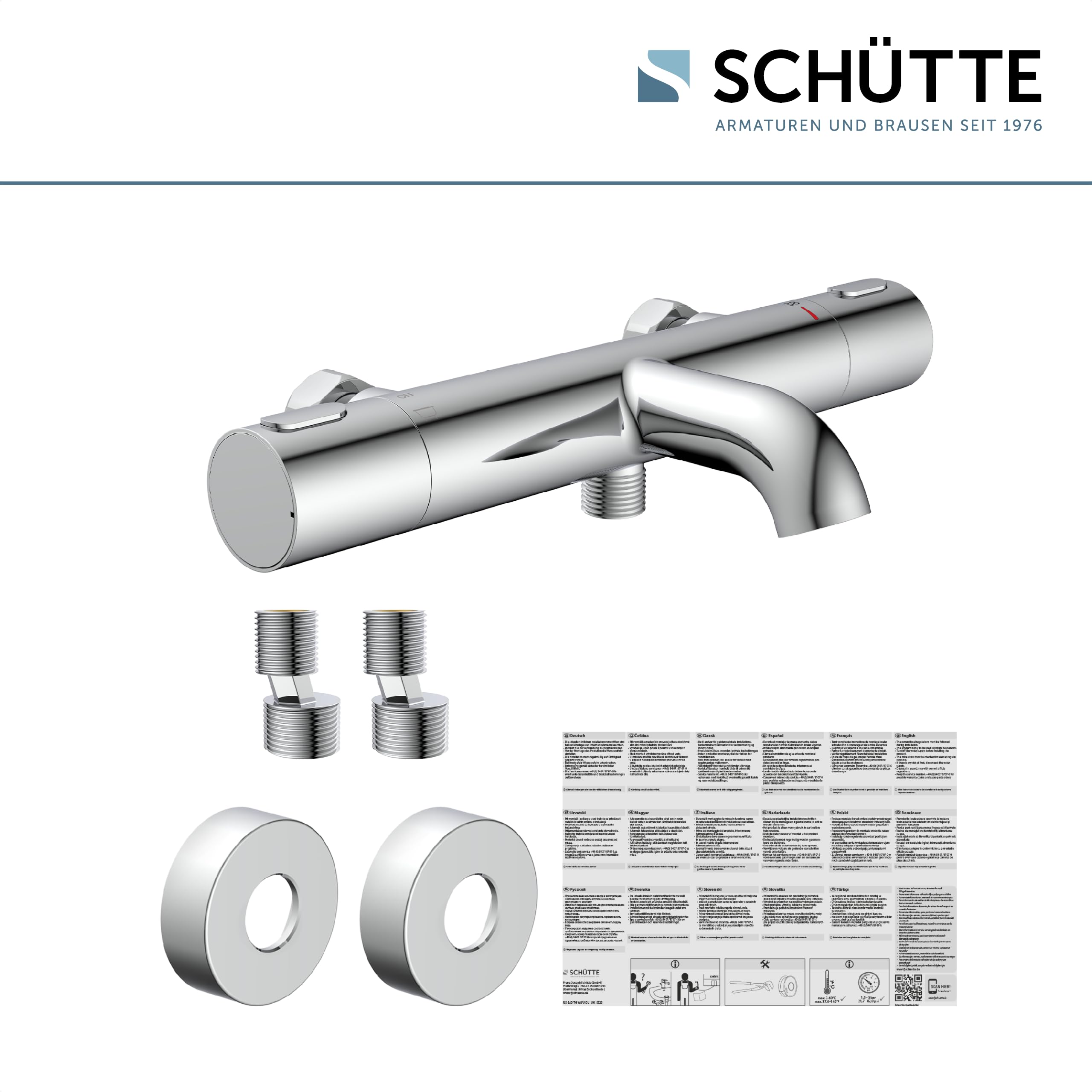 Schütte 33190 Los Angeles - Grifo de bañera con termostato, termostato con protección antiquemaduras a 38 ℃, cromado