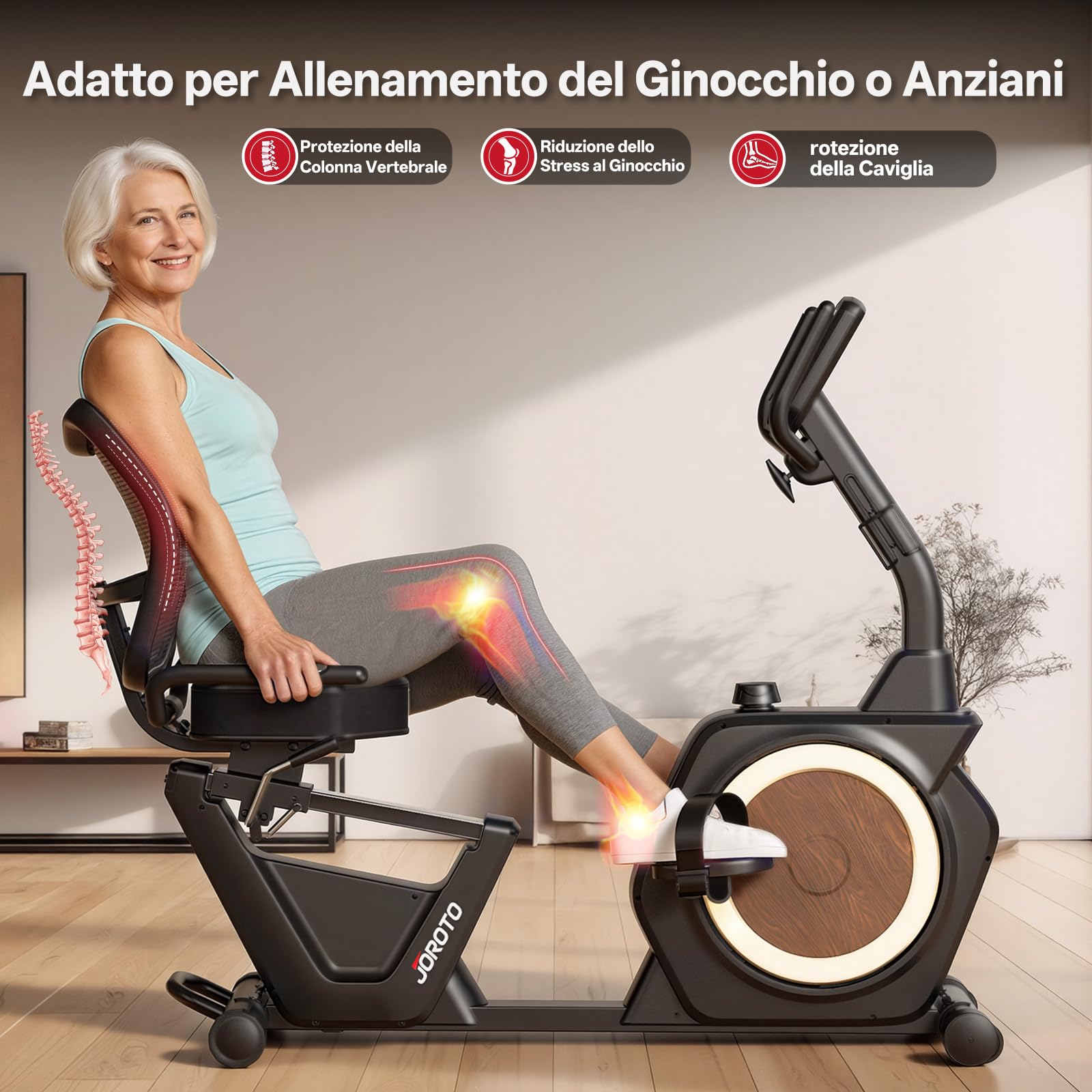 JOROTO JH50 Cyclette Orizzontale, Cyclette da Seduta Bluetooth con App, 16 Livelli di Resistenza Magnetica, Sella e Schienale Regolabili Fino a 182KG, Display LCD, Sensori di Frequenza Cardiaca