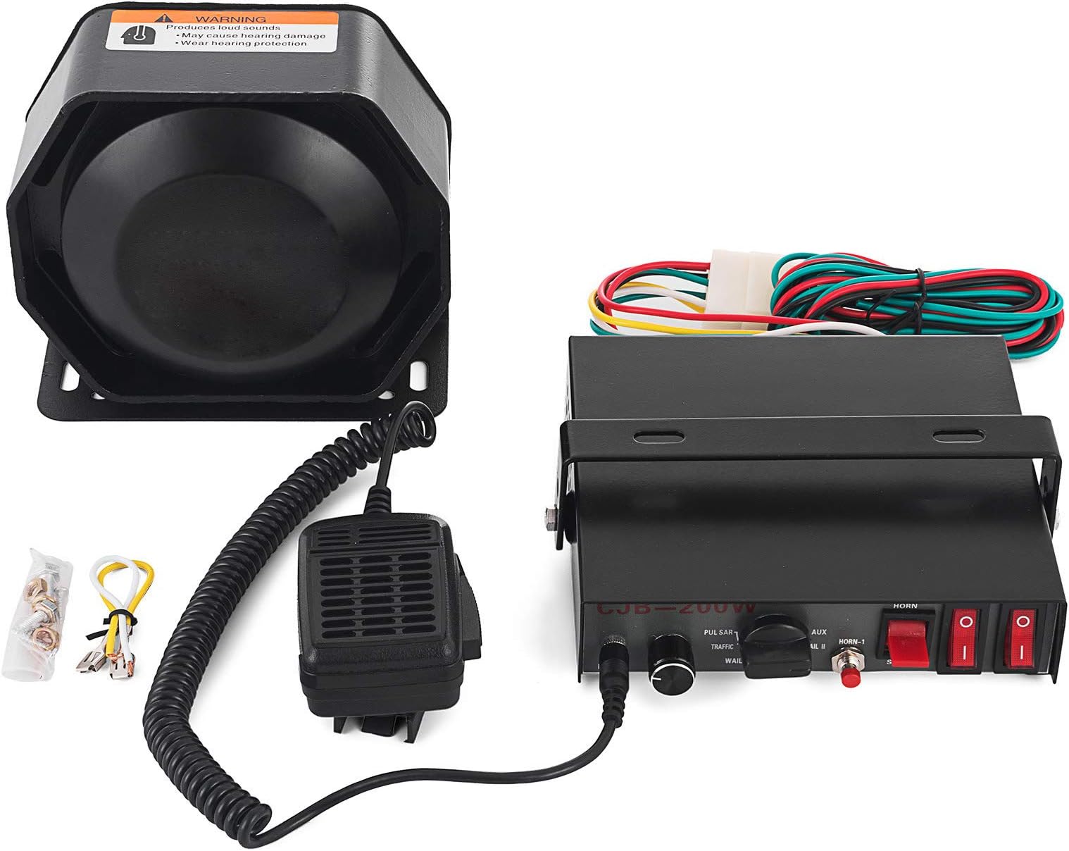 Siren Bundle 200W 8 Tones Car Warning Alarm Emergency Warning Siren with PA Speaker MIC System for Police Cars & Fire Trucks (200W 8 Tones)