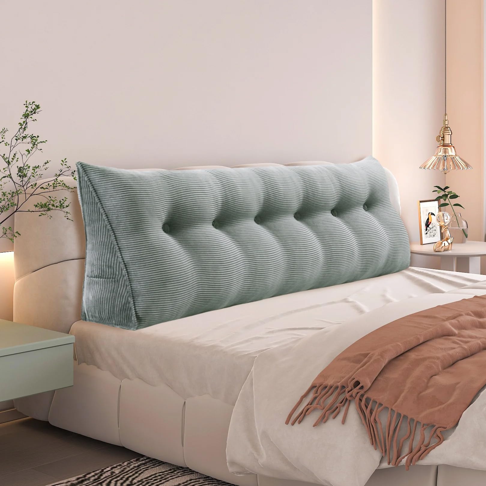 Lesekissen aus Cord für Bett und Sofa, Ergonomisches Rückenkissen, Stützkissen mit Rückenstütze, Grau 140 x 50 x 25 cm
