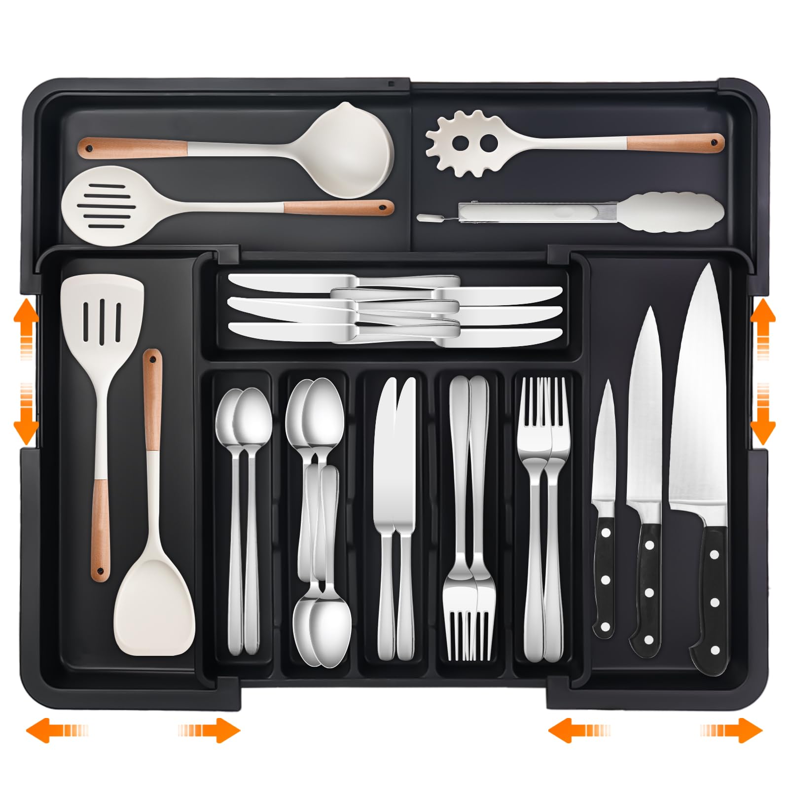 ALAIFU Cutlery Tray for Drawers, Expandable Large Cutlery Tray for Kitchen, Adjustable Cutlery Tray for Drawers, Plastic Kitchen Accessories, Divider, Large,