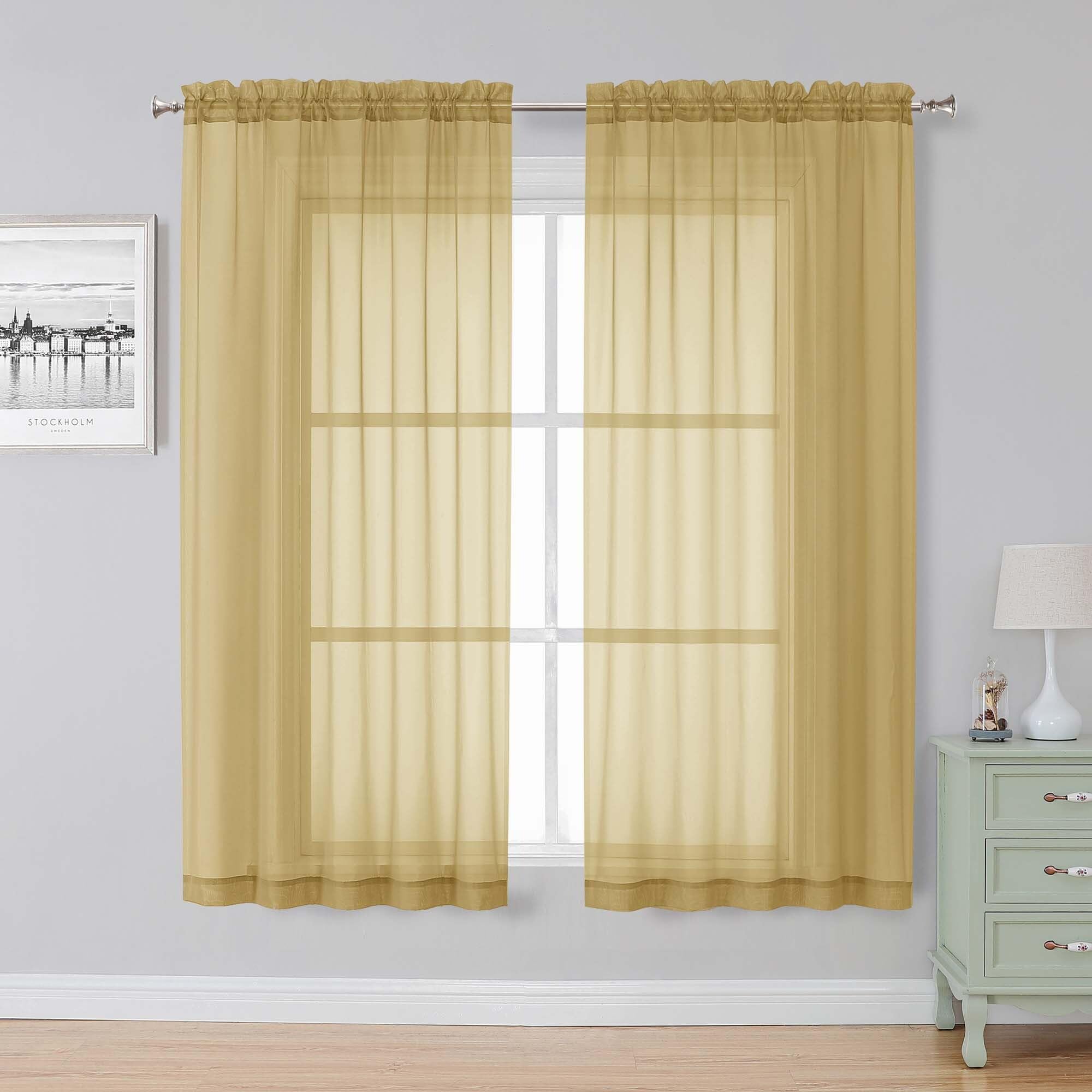 Simplebrand Gold Sheer Sheer Curtains 63 Inch Length 2 Panels for Bedroom