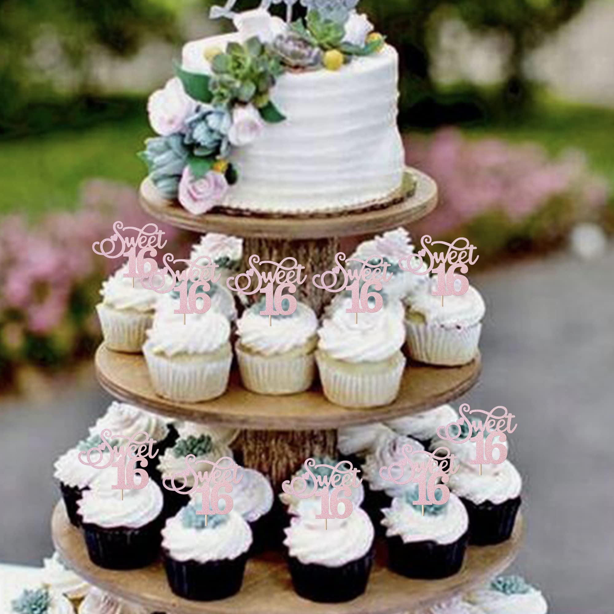 30x Cupcake-Topper „Cheers To 16“ – Glitzernde Herz-Designs, 6,1x12,2 Cm – Perfekt Für 16. Geburtstagspartys