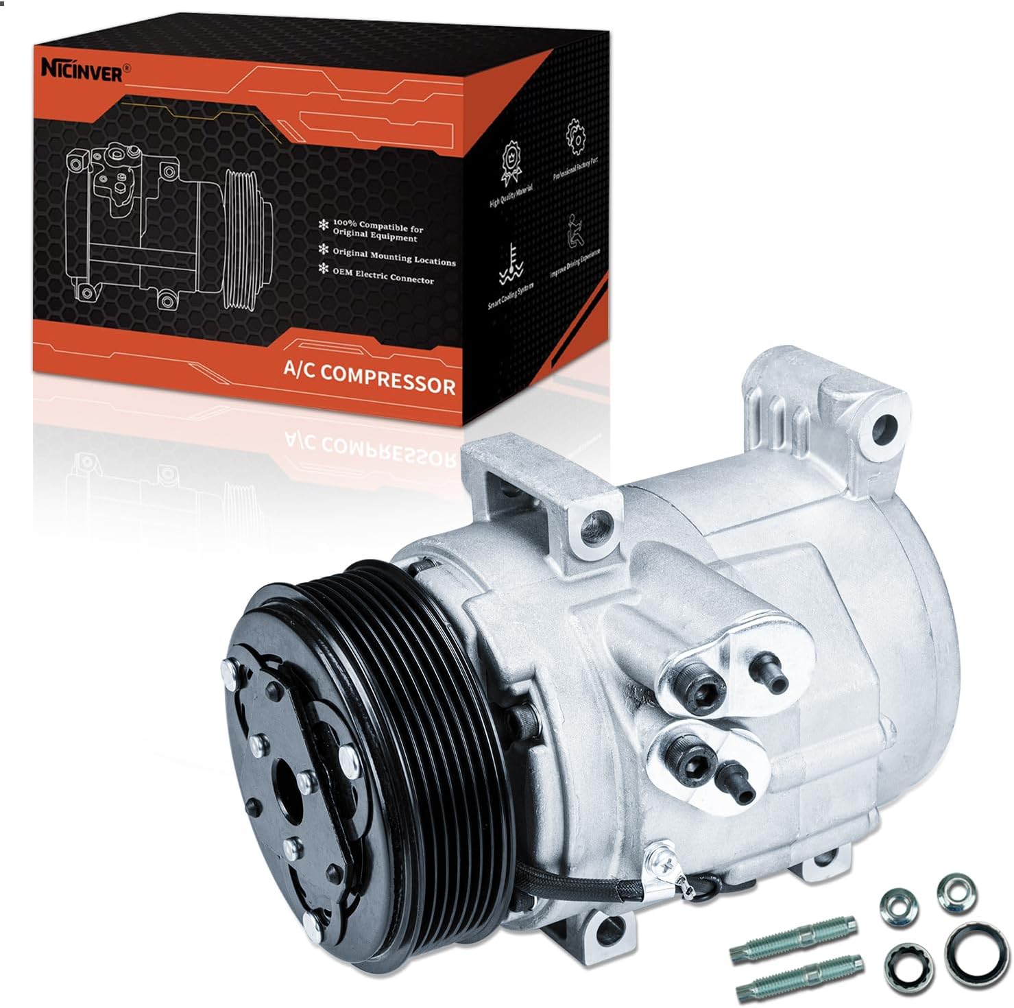 AC Compressor with A/C Clutch Fit for T-oyota Tacoma 2.7L 4.0L 2005 2006 2007 2008 2009 2010 2011 2012 2013 2014 2015, 1010835, 1110835