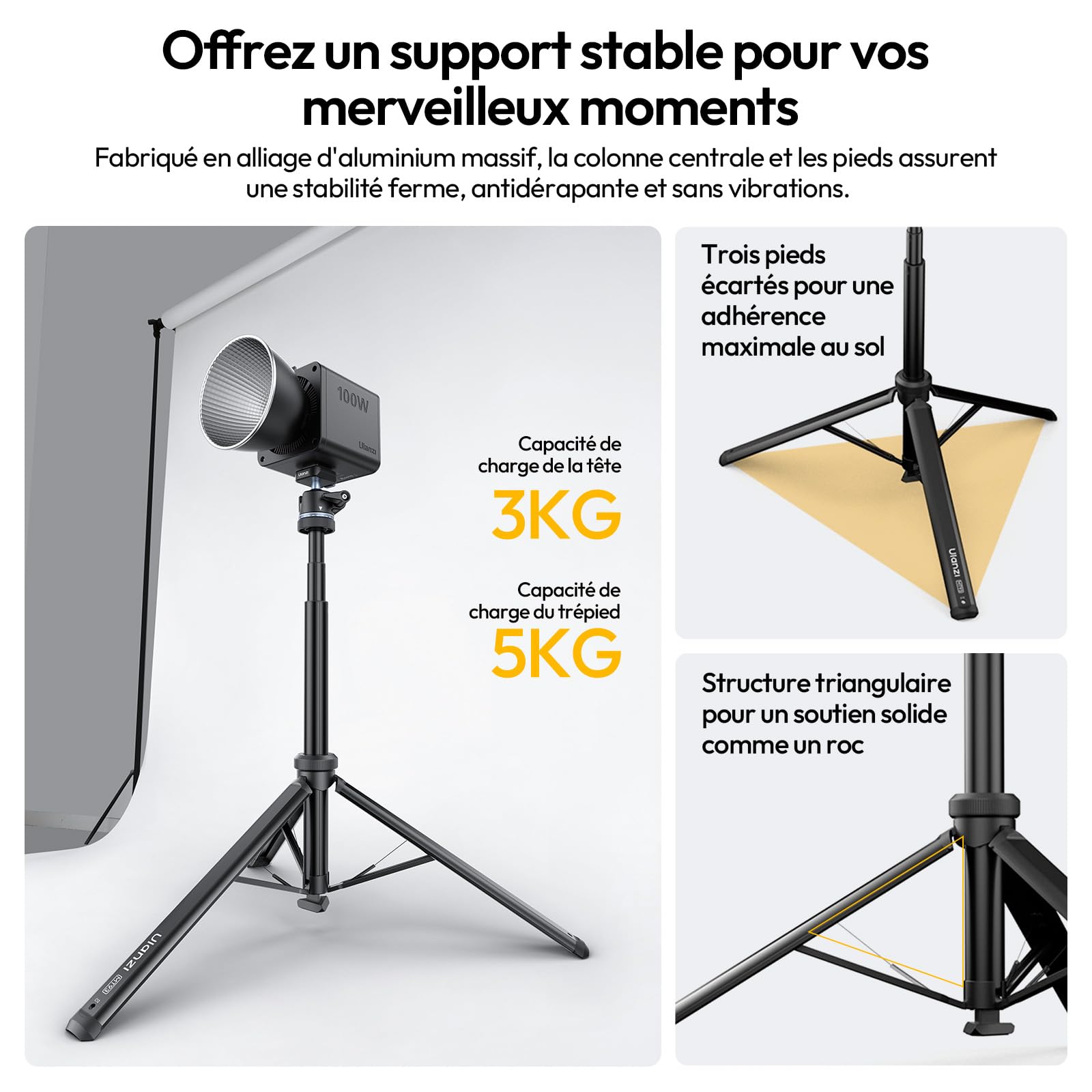 ULANZI MT93 Trépied Universel 1/4'' pour Appareil Photo Lampe [Déploiement Automatique] 160cm en Alu, Fixation Rapide Uka, Rotule à 360°, Charge 5kg pour Diffusion en direct, Extérieur, Léger avec Sac