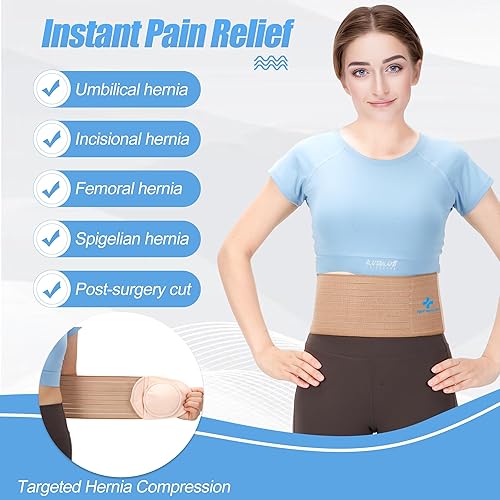 Miniatura 3 de Cinturón de hernia umbilical con almohadilla de compresión para hombres y mujeres, soporte para hernia abdominal y ombligo, alivio del dolor para