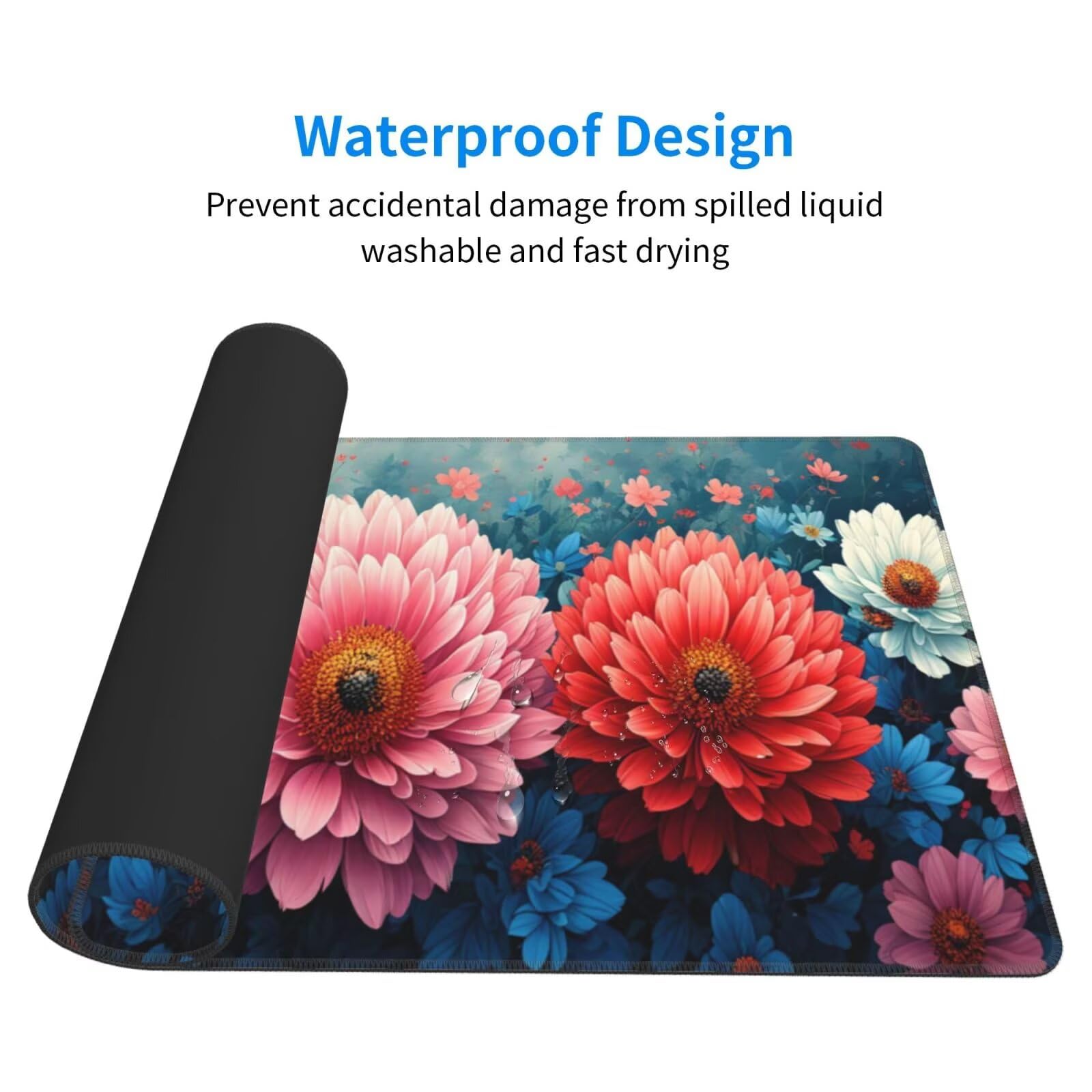 Tapis de Souris XXL 1200x600 mm, Couleur Tapis de Souris Fleurs Tapis Souris XXL 120 X 60 CM, Antidérapant sous Main Bureau à Bords Cousus, Mouse Pad avec Surface en Caoutchouc antidérapant U-131