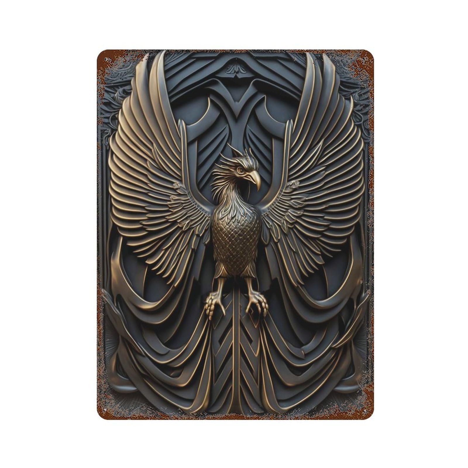 Phoenix Gold Decor Rust Effect Tin Sign 15.7"x11.8", Rustic Home Decor for Garage, Pub Or Kitchen