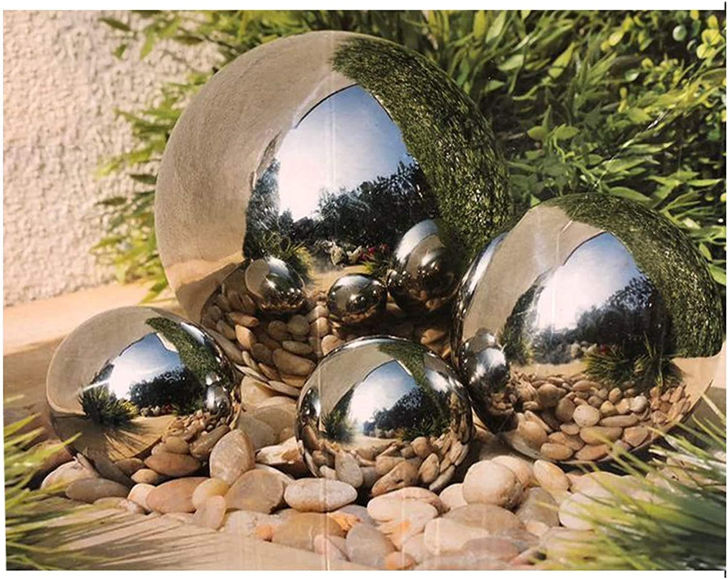 4 Pack Stainless Steel Gazing Balls – Silver Mirror Garden Lawn Ornaments, Outdoor Decorative Spheres, Weather-Resistant, Polished Finish, 10cm to 20cm Diameter – Patio & Yard Decoration