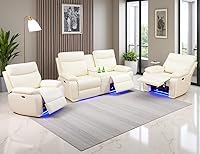 Vista 57 de Juego de sofá reclinable eléctrico de cuero con LED, juegos de muebles de sala de estar, 2 piezas sofás reclinables, juego de sofá reclinable