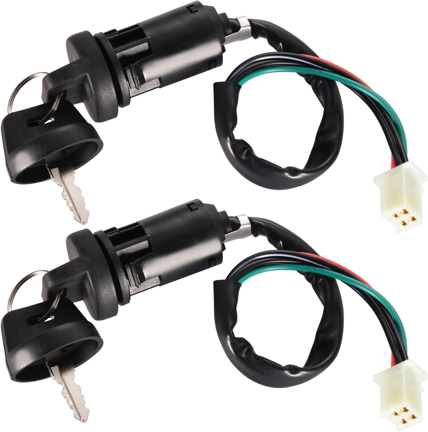 WOOSTAR Motorcycle 4 Wire Ignition Key Switch with Cap Replacement for 50cc 70cc 90cc 110cc 125cc 150cc 200cc 250cc Taotao Sunl ATV 4 Wheeler Quad Dirt Pit Bike Pocket Bike Electric Scooter Pack of 2
