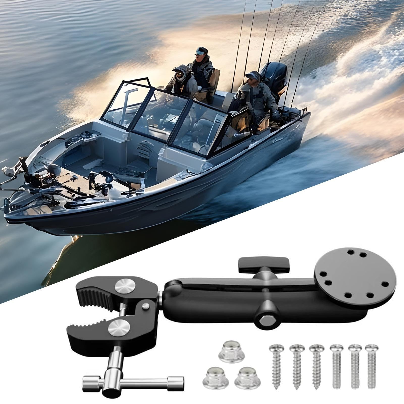 Support Stabilisateur Pour Moteur De Pêche À La Traîne,Support de Moteur de Pêche à la Traîne en d'Aluminium - Collier De Serrage Réglable À 360 Degrés Pour Bateau Kayak En Eau Salée