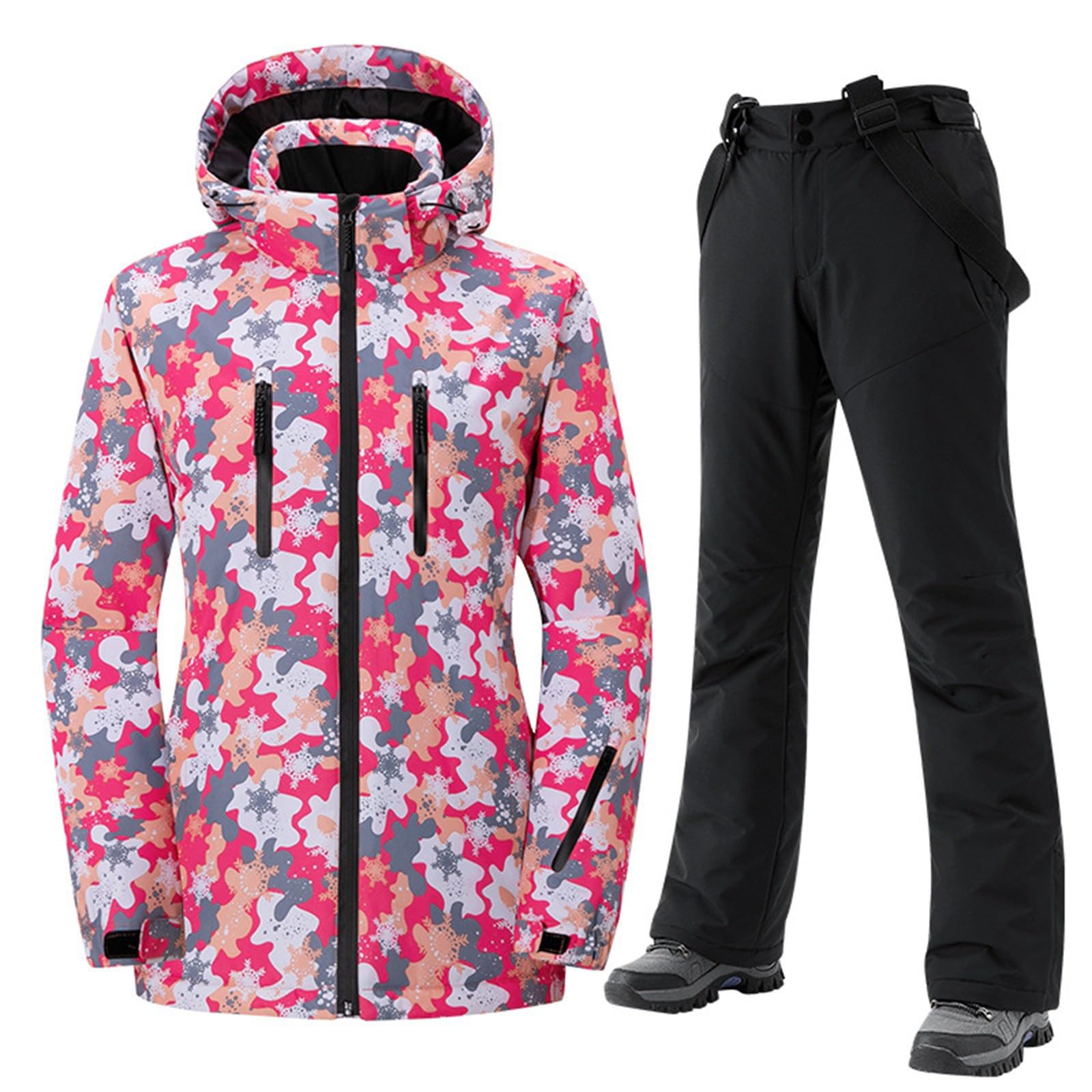 Generisch Set di giacche e pantaloni da sci da uomo e da donna, antivento, isolati, tuta da neve, caldo cappotto da neve