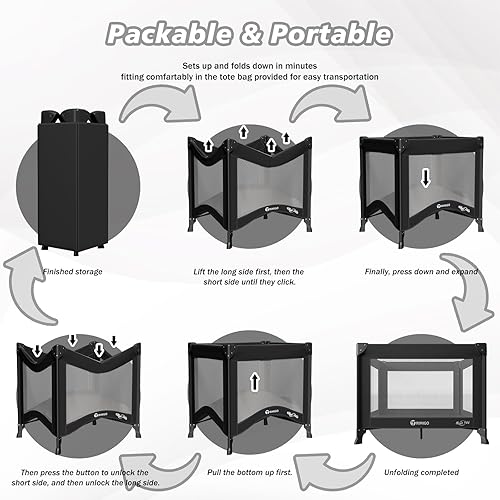 Miniatura 4 de Cuna de viaje portátil y corralito Cama de viaje plegable segura para bebés con colchón, malla transpirable Cama de bebé compacta y ligera Empaca