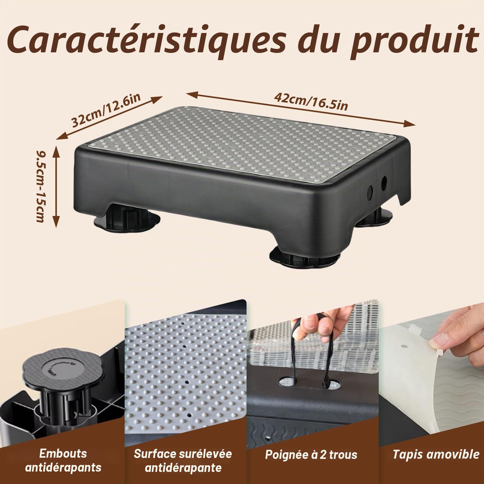 Marchepied antidérapant phosphorescent, marchepied portable jusqu'à 200 kg, réglable en hauteur sur 3 niveaux, aide à la montée et à l'entrée pour personnes âgées, enfants, salle de bain, voiture