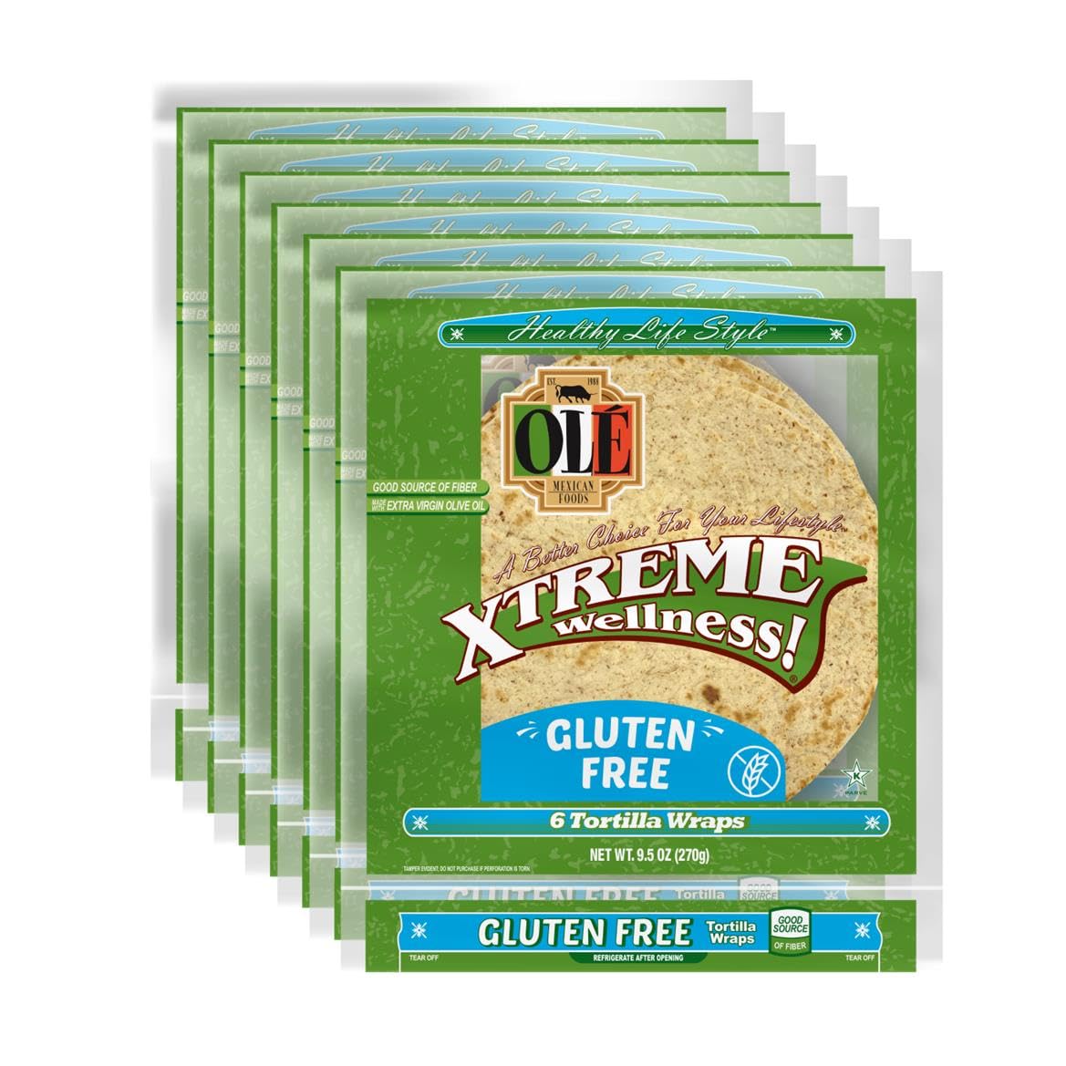 Generic Ole Xtreme Wellness™ 8"" Gluten Free Soft Taco Size Tortilla Wraps - 6 Count, 9.5 oz. - 6 Packs - (36 Tortillas)
