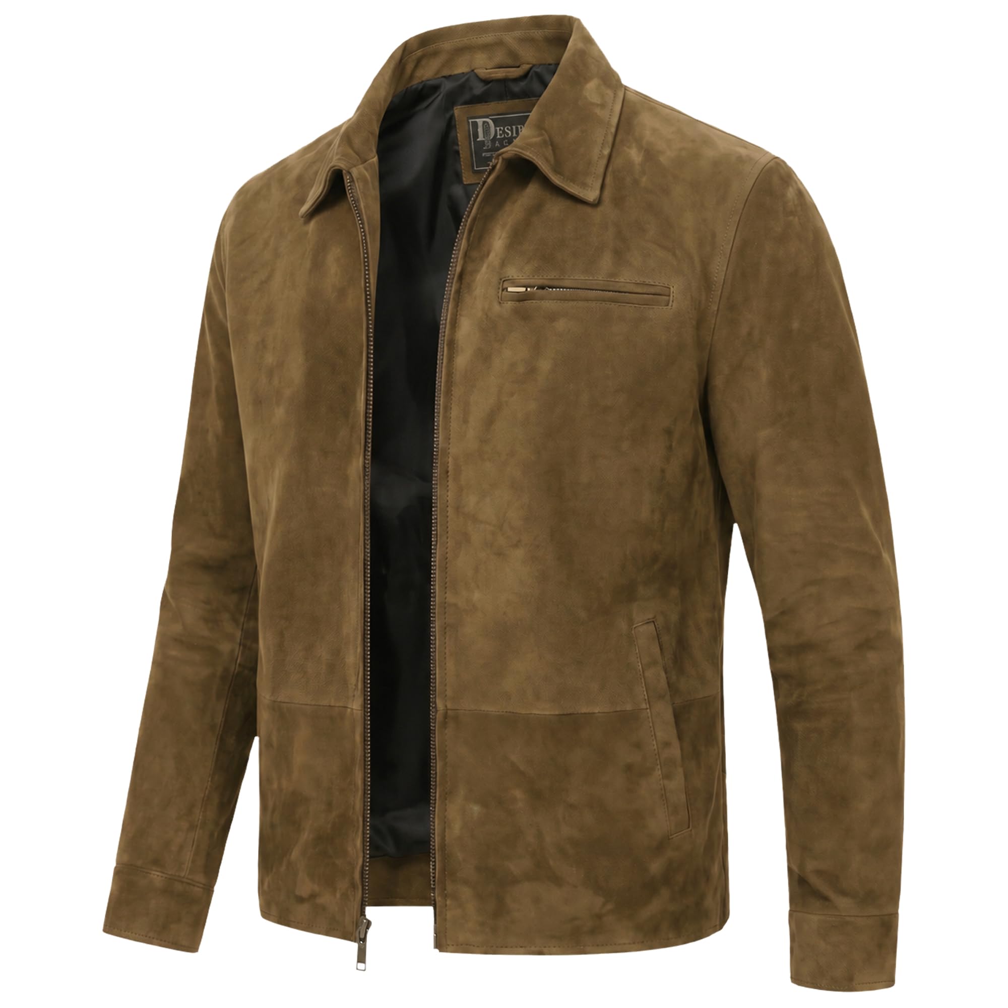 Men's Suede Shirt Zipper Jacket Full Zip Casual Vintage Jackets Suede Leather Jackets for Mens