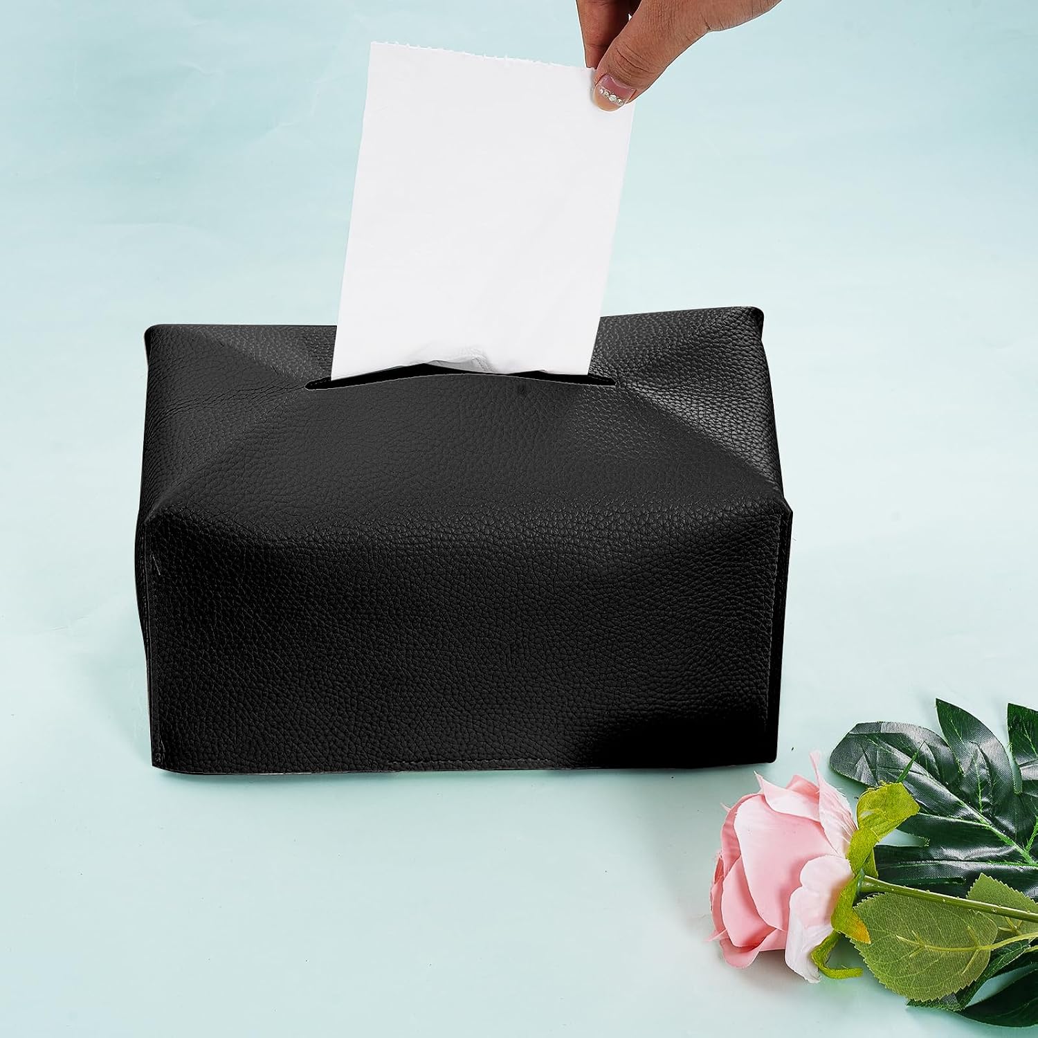 Tissue Box Holder Rectangular Modern PU Leather Facial Tissue for Bathroom, Kitchen, Bedroom, Office, Hotel, Restaurant, Countertop, Nightstand, Car, and Desk