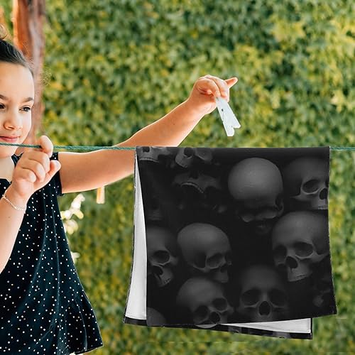 Miniatura 4 de Juego de 2 toallas de mano de baño con patrón de calavera gris y gris, diseño de esqueleto, suave y absorbente, toallas de mano decorativas para