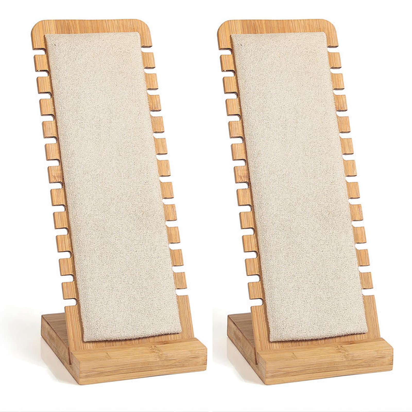 Golden Strawberry 2 Pack Flannelette Bamboo Panel Jewelry Necklace Tabletop Display Boards Stand (White)