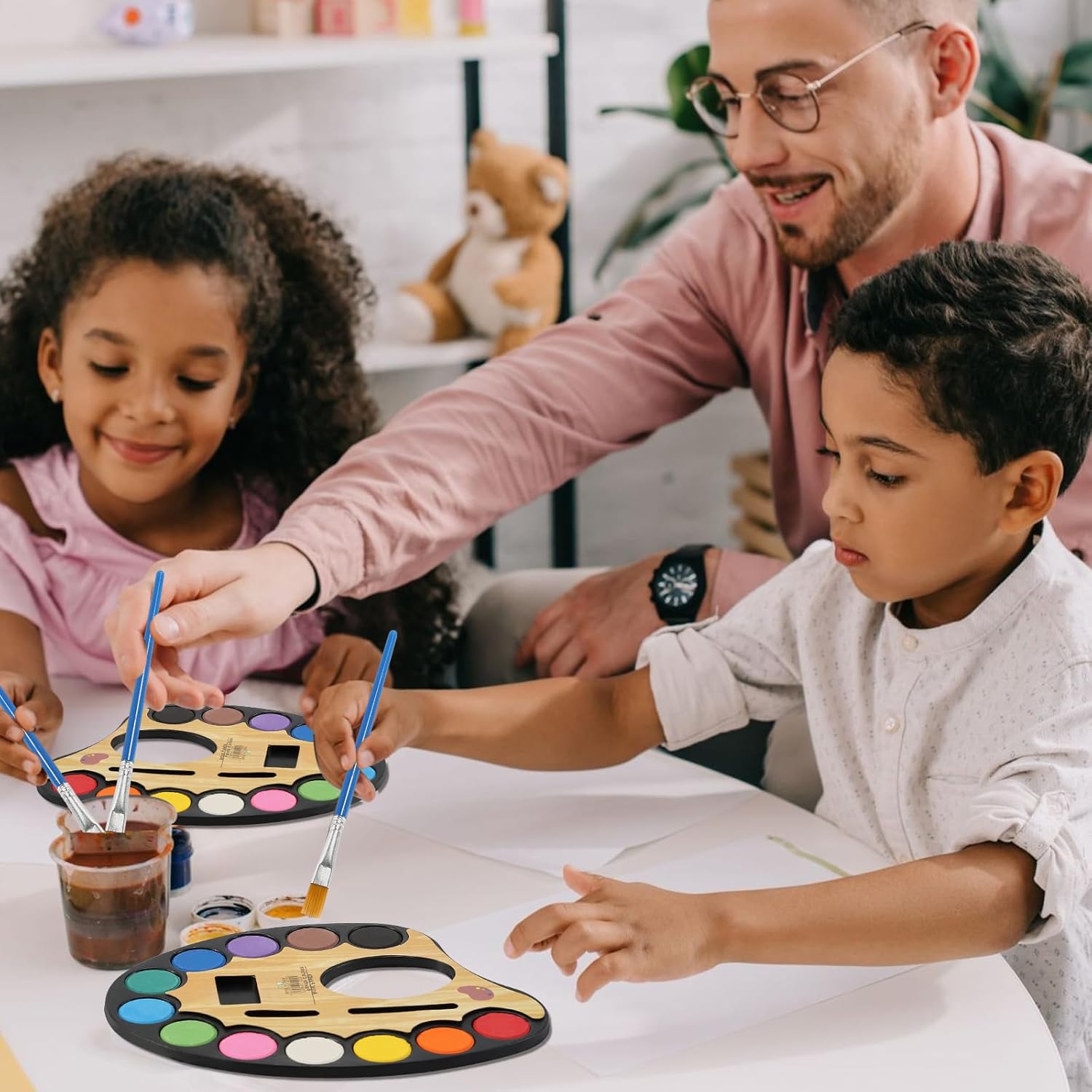 CSH 48 Pack Watercolor Paint Set Bulk (12 Colors Tray), comes with 48 Brushes and 48 Disposable Aprons, Washable Watercolor Paint for Kids and Adults, Art Activities, Party Favors, Classroom Supplies