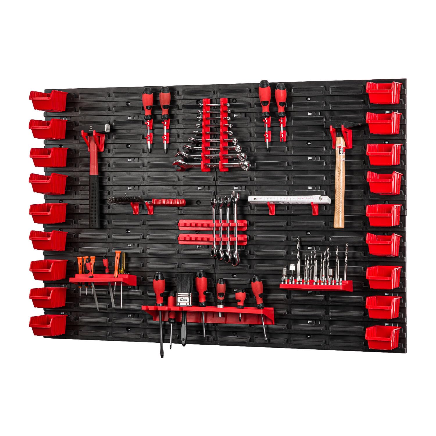 PAFEN Tool Wall with Stacking Boxes - 1152 x 780 mm - Storage System for Garage Workshop Tool Holders with Perforated Wall Storage Rack Garage Organiser Set 43 Pieces