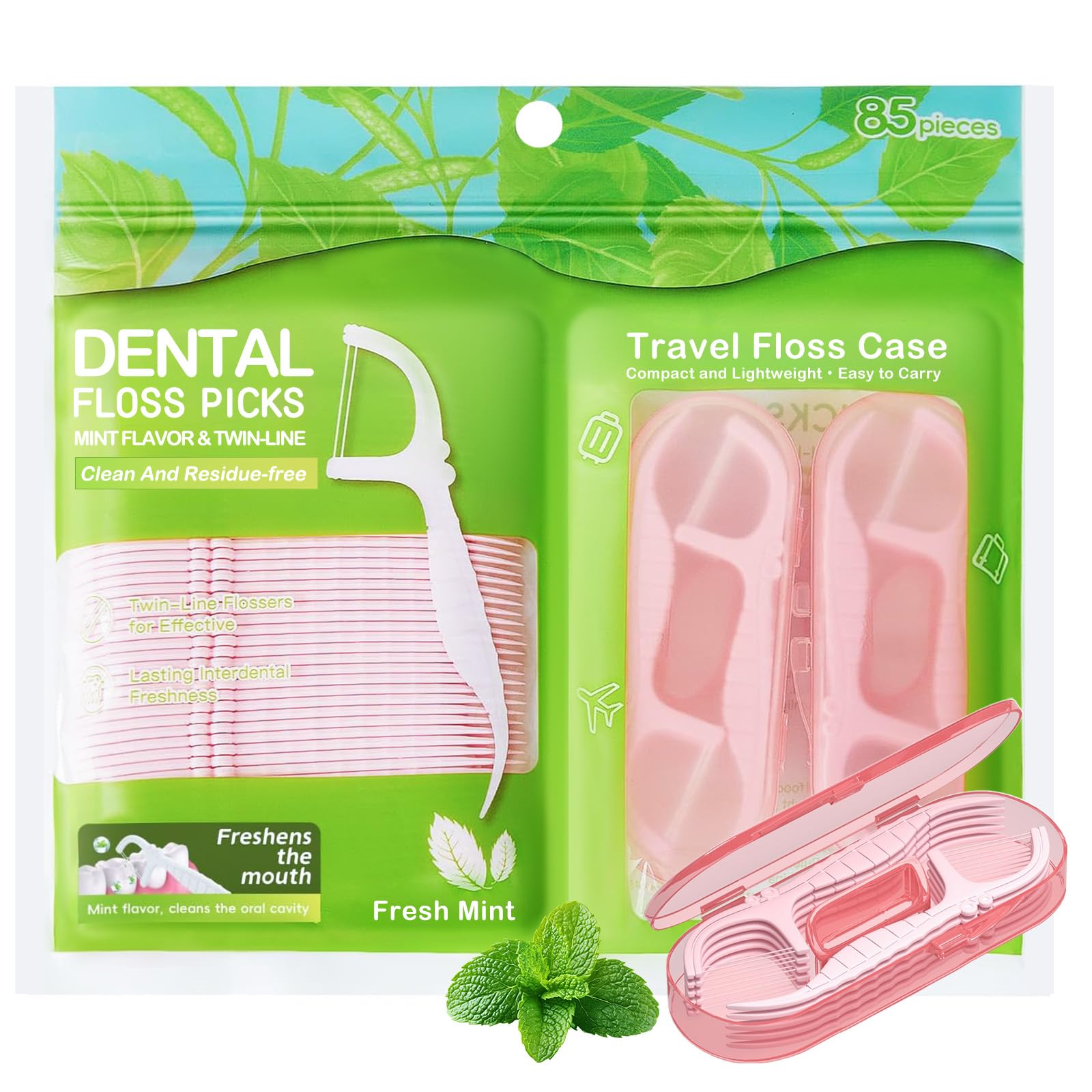 Double Line Dental Floss Picks 85 Count Mint Flavor Flossers for Deep Cleaning Upgraded Floss Picks with 2