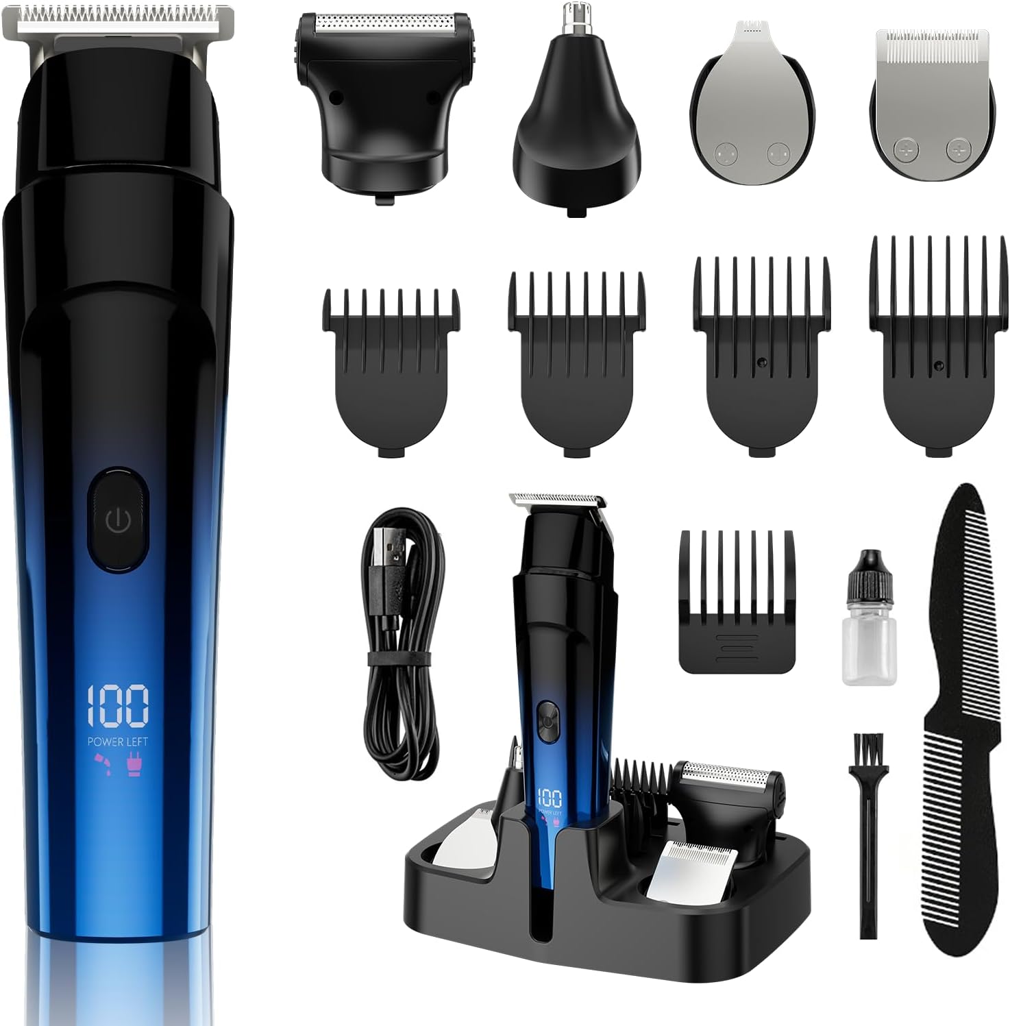 Beard Trimmer for Men, 5-in-1 Cordless Hair Clipper Kit with Foil Razor, Waterproof Body, Nose & Ear Groomer, Precision Trimming for Beard, Hair & Body Care (Blue) - Image 7
