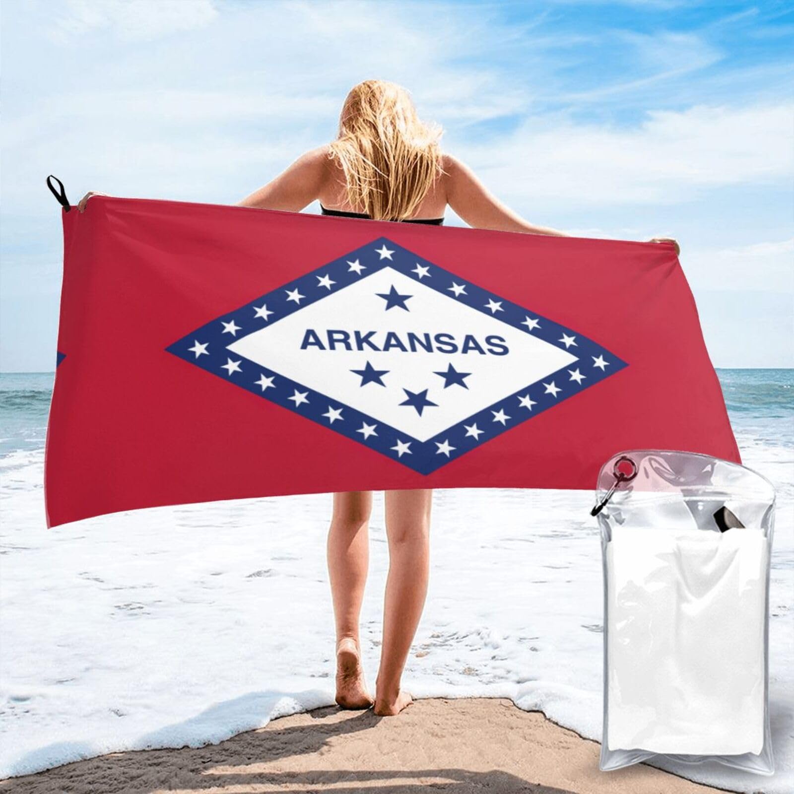 TTIGLHOH Arkansas State Flag Print Bath Towel Quick Dry Soft Large For Beach Pool Gym Camping Spa