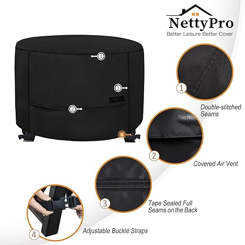 Miniatura 5 de NettyPro Cubierta para Fogata Redonda Impermeable para Exteriores Cubierta para Fogata para Mesa de Fogata de Gas Propano, 28 x 18 pulgadas, Negro