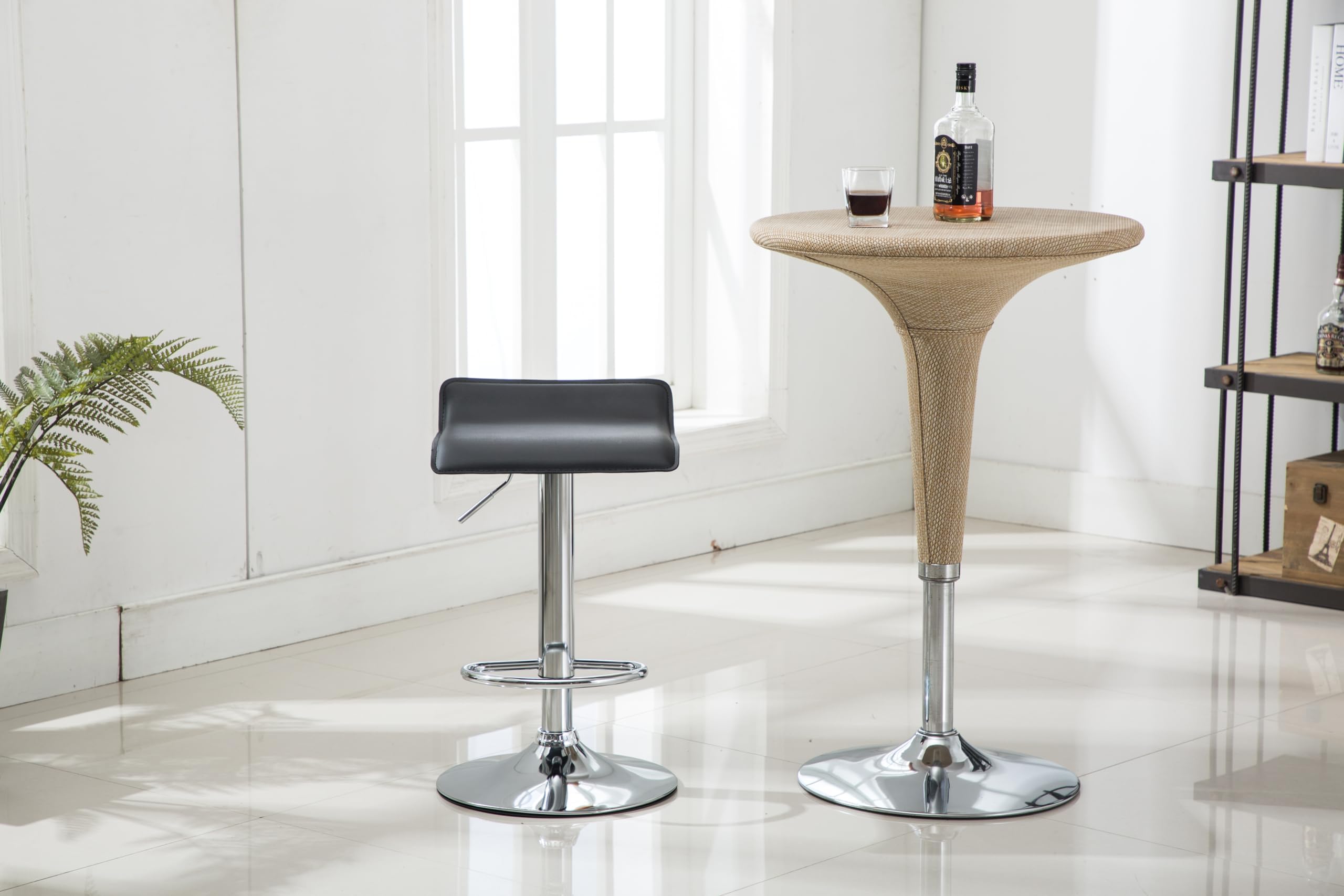 GTU Furniture Set of 2 Contemporary Faux Leather Adjustable Height Bar Stool with Chrome Base (Black) Swivel
