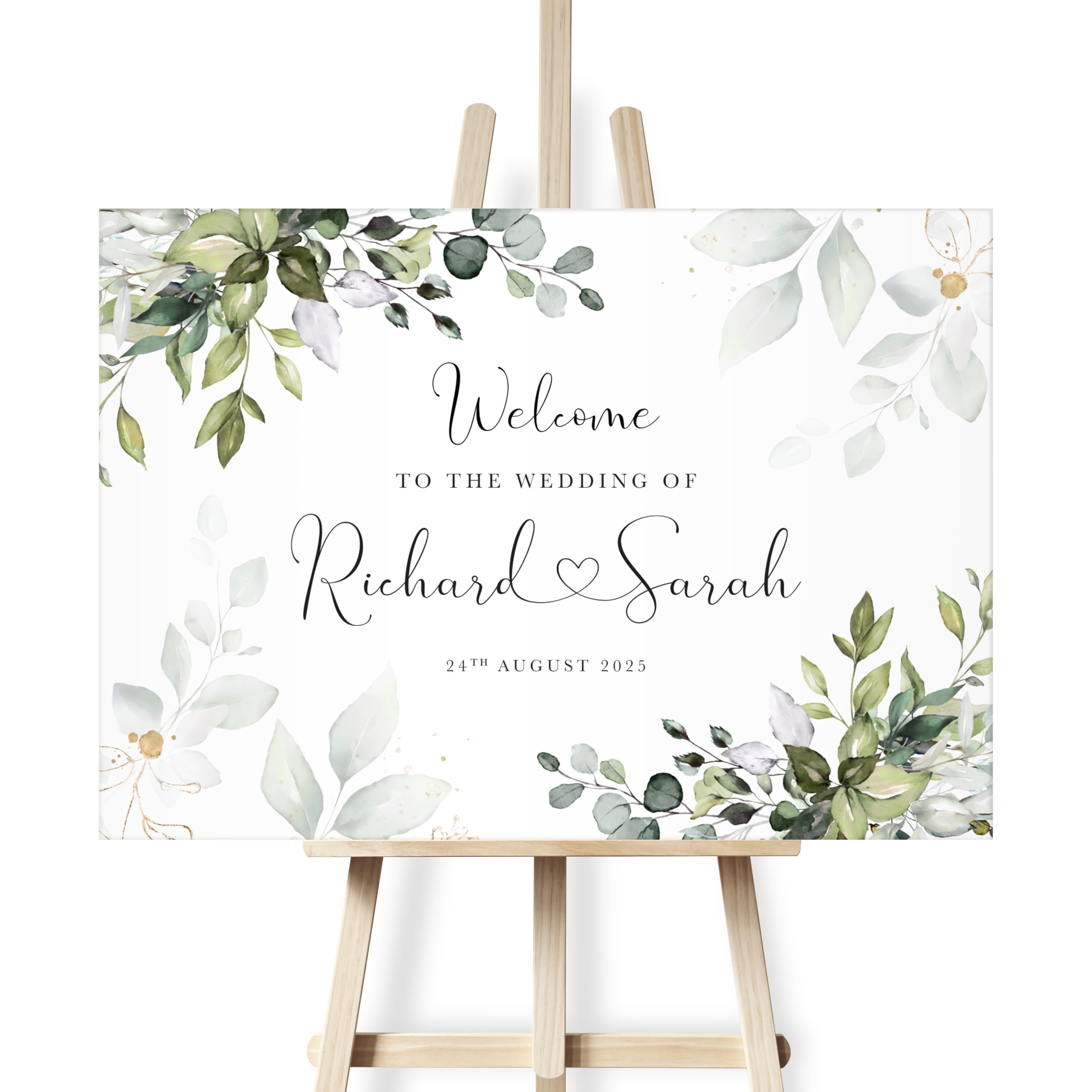 Wedding Welcome Signs - Various Designs - Sizes A1, A2 & A3. Foam Board, Canvas & Paper Versions. Green Eucalptus Wedding Sign (Design 1) — image 1