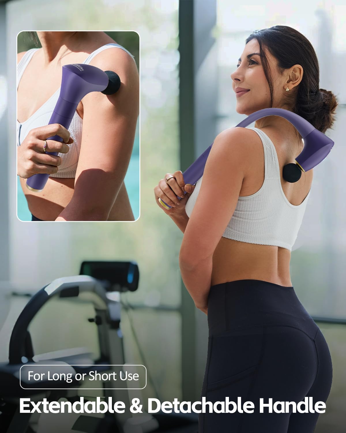 2-in-1 Detachable Muscle Massage Gun Deep Tissue with 20'' Extension Handle, Back and Neck Massager for Pain Relief, Handheld Massager for Shoulder Lower Back Leg Waist, Purple - Image 4